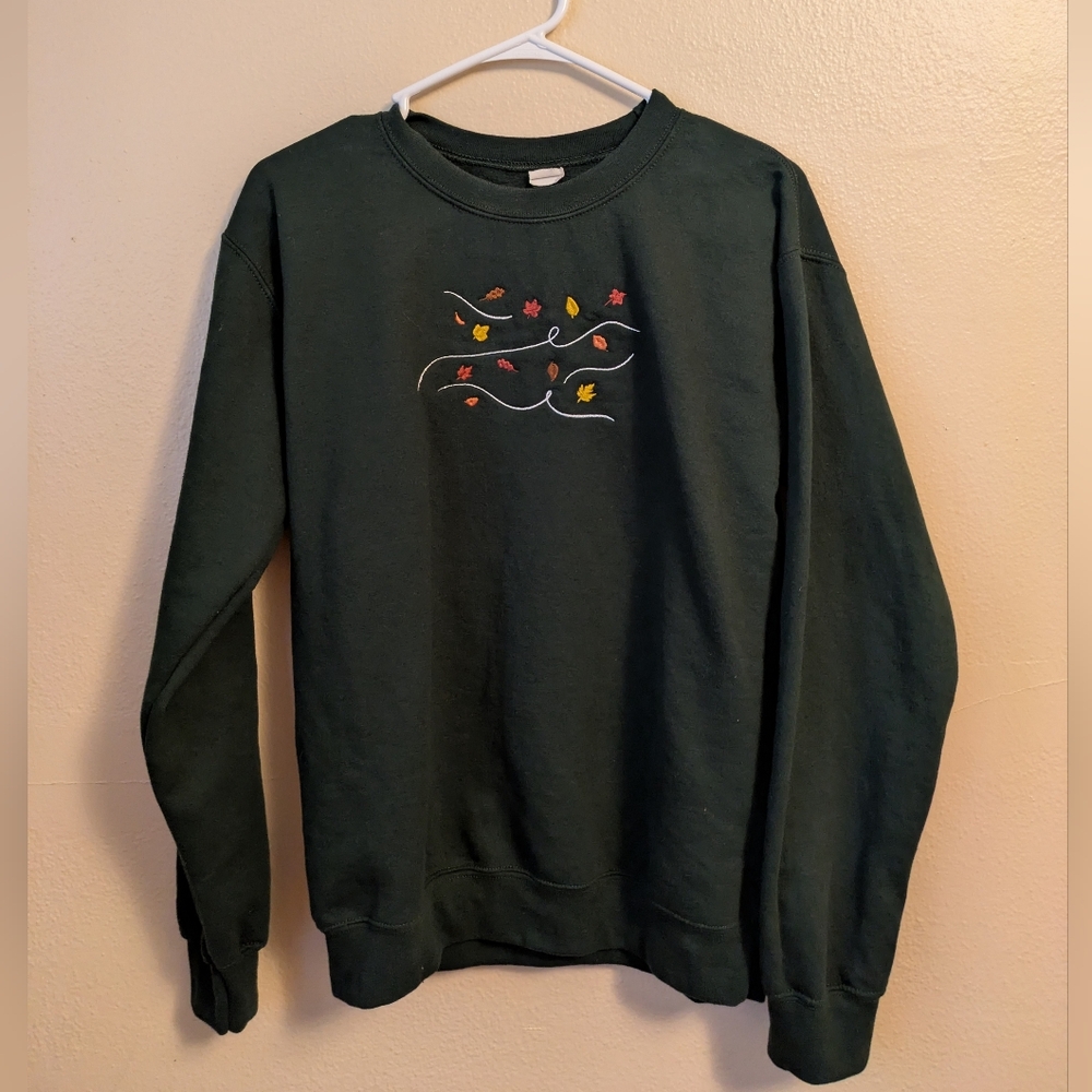 Green Sweatershirt with Embroidered Design
